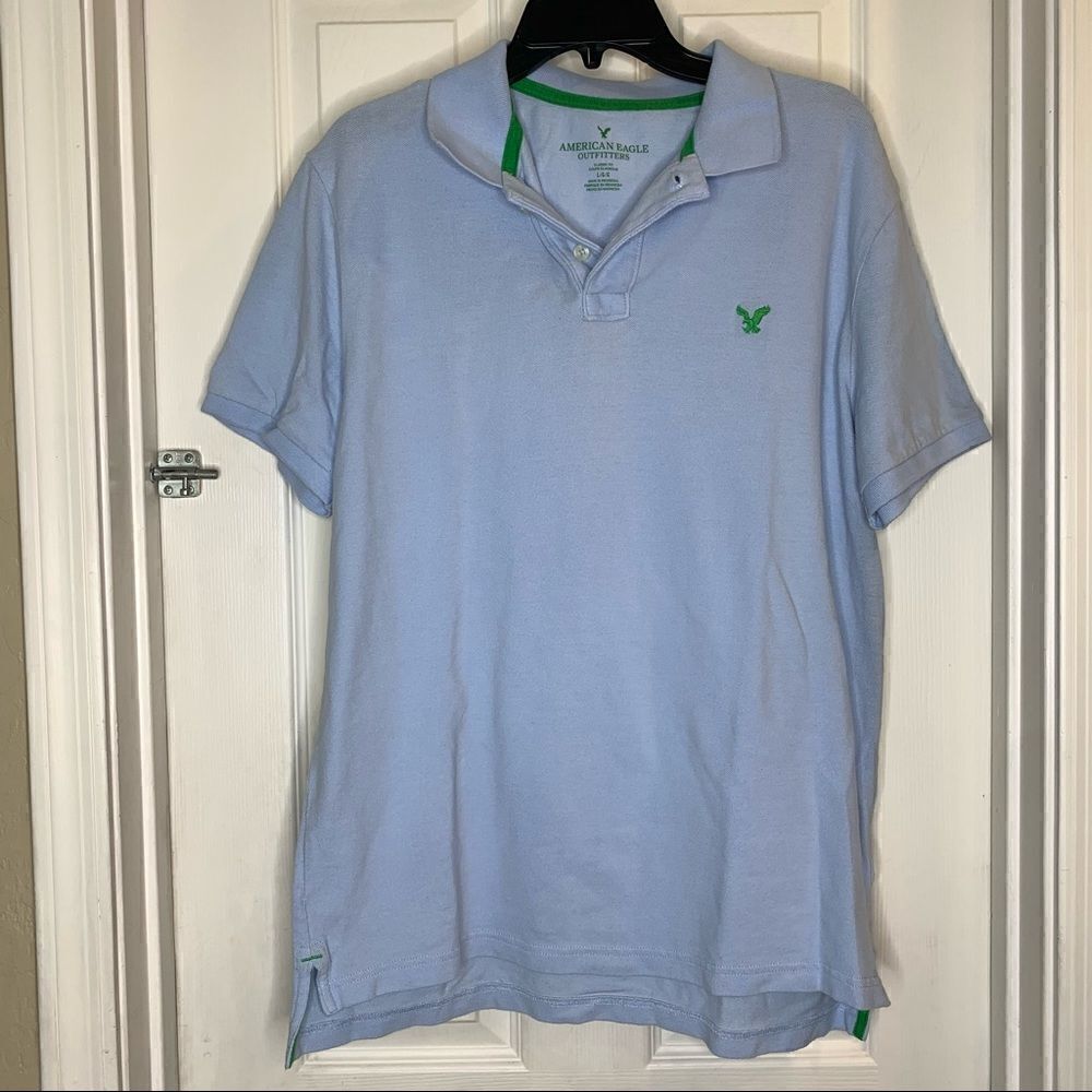 American Eagle Mens Short Sleeve Polo Golf Shirt Blue Classic Fit Size Large